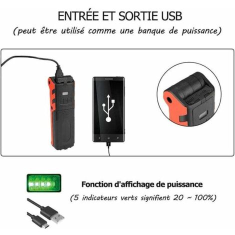 Lampada da lavoro ricaricabile tramite USB, torcia COB, lampada di ispezione a LED con base magnetica per campeggio, emergenza (1 pezzo)