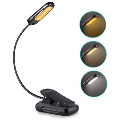 Lampada da lettura 16 LED Lampada da lettura con clip Lampada ricaricabile tramite USB 9 modalità di luminosità e 3 temperature di colore, Lampada con clip flessibile a 360° per letto, libro, luce not