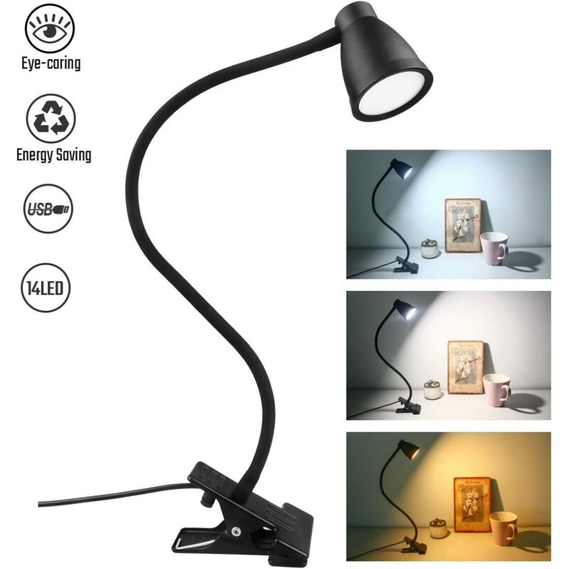 Lampada da lettura a 14 LED - 3 livelli di temperatura colore, 10 livelli di luminosità, spegnimento automatico e funzione di memoria, lampada da