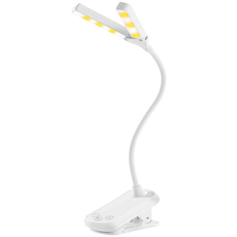 Lampada da lettura a clip, ricaricabile tramite USB, luce notturna con indicatore di batteria, lampada da lettura a clip per la protezione degli occhi - bianca