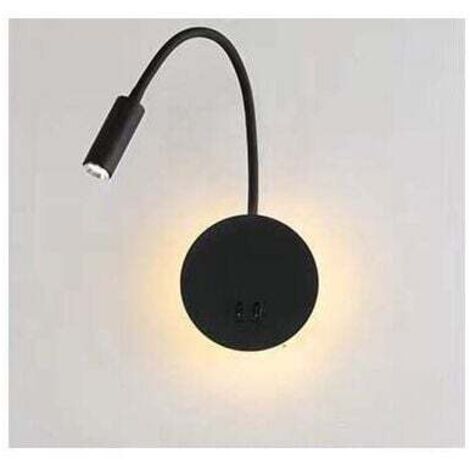 Lampada da lettura a LED da comodino 3+8W, lampada da lettura a LED flessibile Swan (nera), lampada da lettura a LED da parete con interruttore, bianco caldo 3000K, moderna