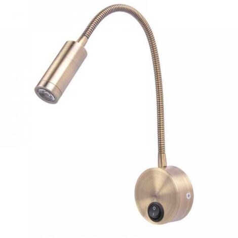 Lampada da lettura a LED da comodino, con portalampada, luce bianca calda 3W, con interruttore, colore bronzo.