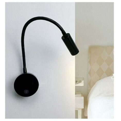 Lampada da lettura a LED da comodino da 3 W, design flessibile a forma di cigno (nero), lampada da lettura a LED da parete con interruttore, bianco caldo 3000 K, moderna, 3076 cm