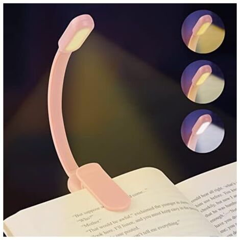 Lampada da lettura a LED, lampada da lettura per libri, lampada da lettura a clip, ricaricabile tramite USB, lampada da lettura per tablet a 360°, rosa.