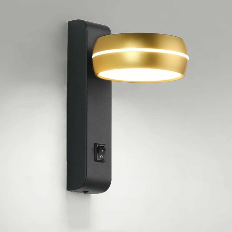 Image of Lampada da lettura a parete a LED con interruttore 6W interno in metallo alluminio nero oro applique da parete, moderna lampada da letto girevole