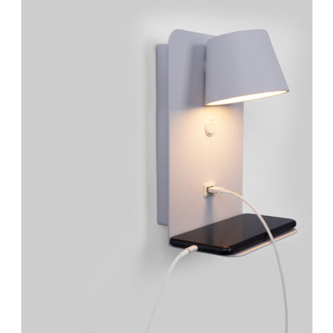 BARCELONA LED Lampada da lettura a parete con porta USB "BASKOP" - 6W - Design