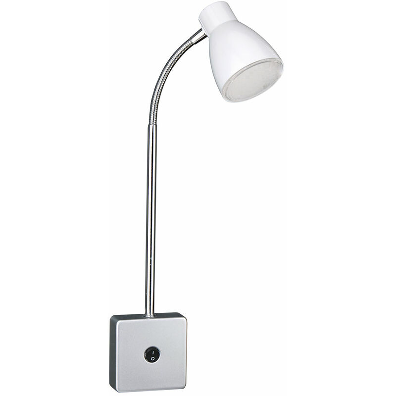 Image of Lampada da lettura da parete led plug light lampade da letto camera da letto, flexo, applique, metallo bianco argento, 1x led 3W 200Lm 3000K, PxH