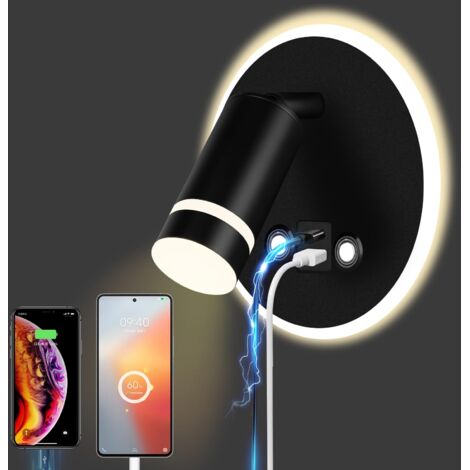 Lampada da lettura Lampada da parete a LED 3 temperature di colore e porta di ricarica USB Luce di lettura da letto girevole a 350°