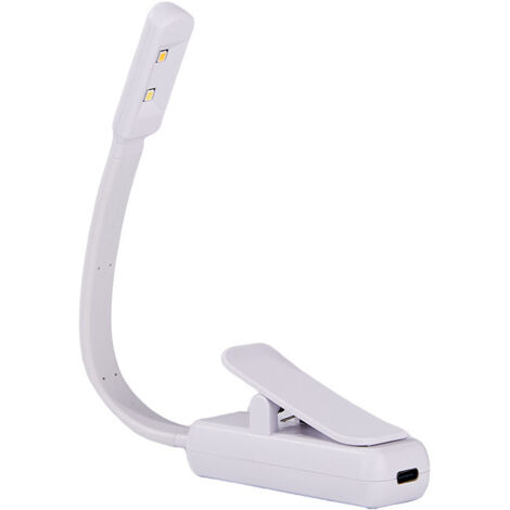 Lampada da lettura LED bianca ricaricabile a clip, lampada da libro minimalista protezione occhi per viaggio e lettura a letto