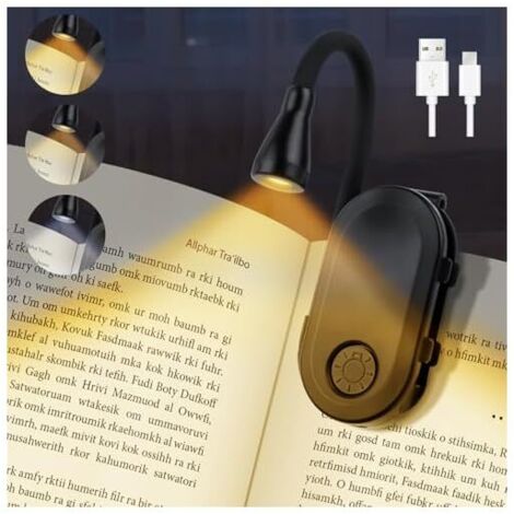 Lampada da lettura ricaricabile tramite USB, lampada da lettura a LED portatile con 3 colori regolabili.