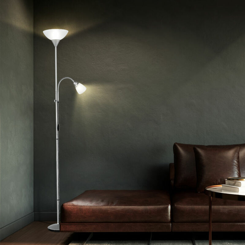 Image of Lampada da lettura Uplighter, lampada da soggiorno, lampada da terra, regolabile in altezza, lampada da lettura flessibile, metallo titanio, plastica