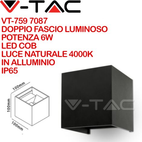Lampada da muro doppio Led COB 6W IP65 quadrata colore nero V-TAC VT-759 4000K