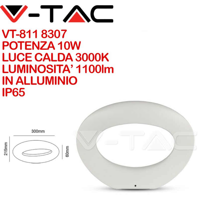 Lampada led da Muro Arrotondata 10W 110LM/W Colore Bianco 3000K IP20 - V-tac