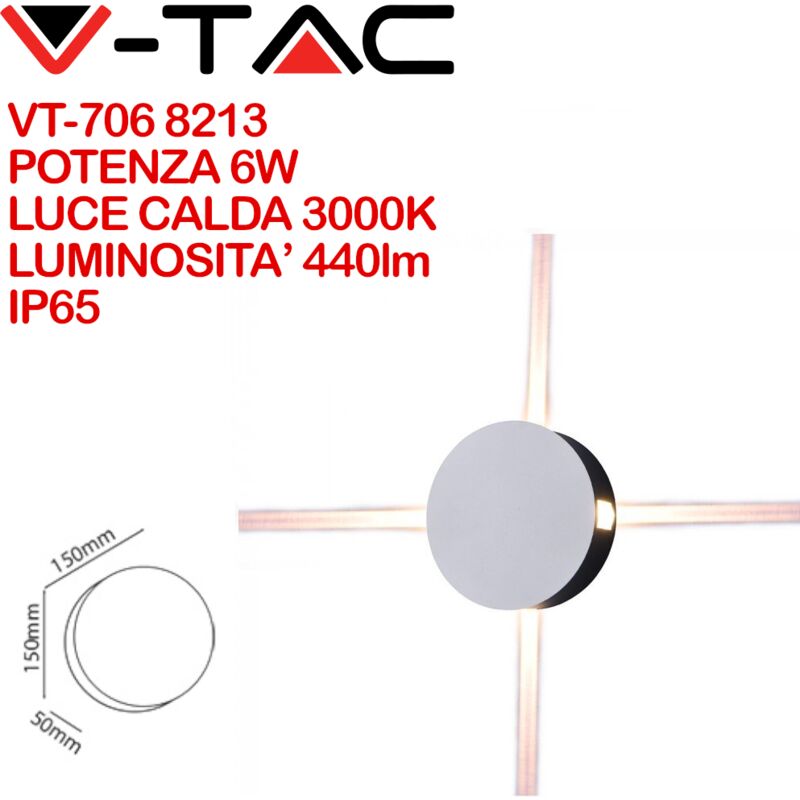 V-tac - VT-706 8213 Lampada led da Muro Rotondo 4W Colore Bianco 3000K IP65