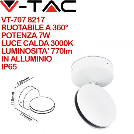 Lampada da muro Led 7W Wall Light IP65 colore bianco V-TAC  VT-707 3000K