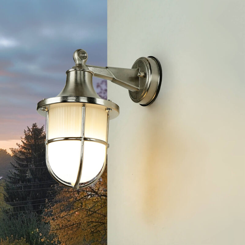 Image of Licht-erlebnisse - Lampada da muro per giardino in vero ottone color nickel argento resistente alle intemperie IP64 - Nichel opaco, trasparente