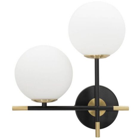 Lampada da muro struttura in metallo colore nero e oro con 2 luci per interni