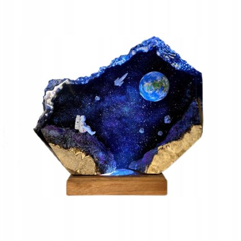 Lampada da notte a forma di razzo spaziale per bambini, in legno e resina epossidica, regalo