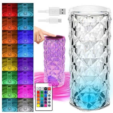 Lampada da notte a LED con cristallo touch per scrivania, diamante, color rosa, telecomando