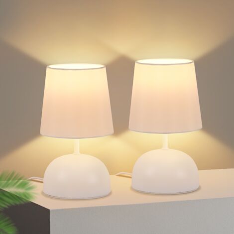 Lampada da notte, lotto di 2 con cavo - GBLY Lampada da tavolo, lampada da notte in tessuto bianco. Lampada da notte per camera moderna, design. Piccola lampada da ufficio per salotto, ufficio