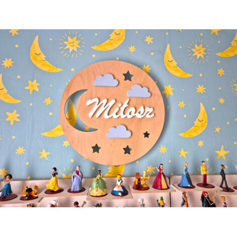 Lampada da notte Tulajka con il nome Luna, stelle, nuvole