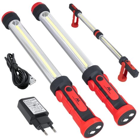 Lampada da officina o maschera a LED XXL COB MCE230 Maclean Energy, 2 Lampade Da Tavolo Con Possibilità Di Unione, Due Modalità Di Illuminazione, Gancio, Calamita