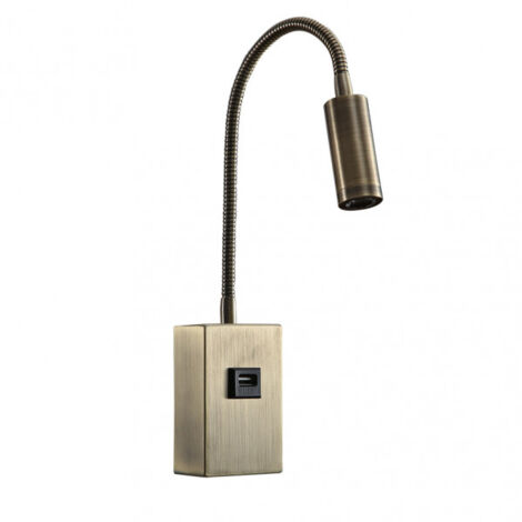 Lampada da parete 3w 4000k capote in pelle c/usb e interruttore. 43x6x4 cm 285lm articolab. e orientab.