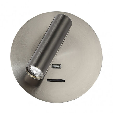 Lampada da parete 3w 4000k giotto tondo nichel port usb 150lm w/switch 14x14x12cm orientb