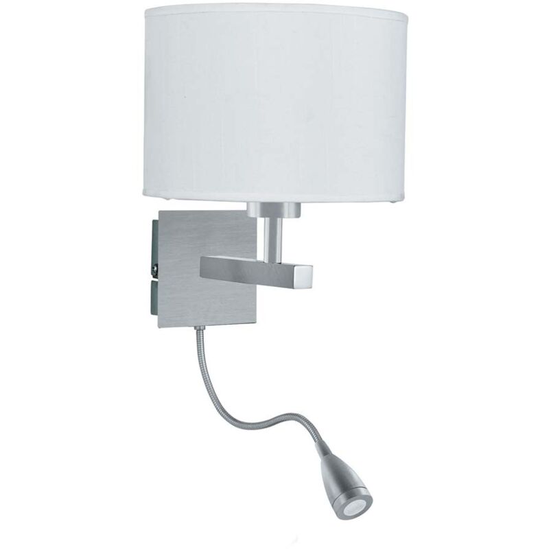 Lampada da parete 60W, doppio braccio argento satinato, braccio Led Flexi nichelato opaco