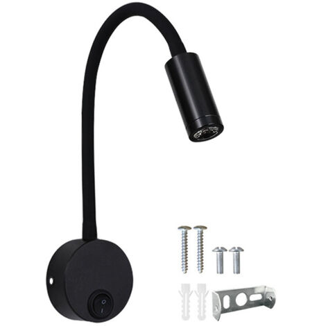 Lampada da parete a collo di cigno a LED da 3 W, luce calda 3000 K, con filo, lampada da comodino con faretto girevole, luce di lettura a parete