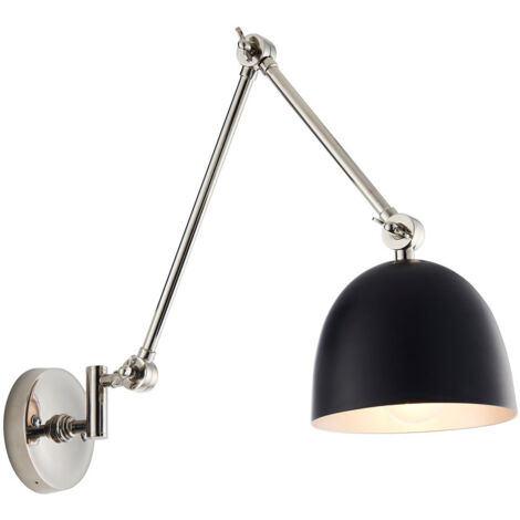 Lampada da parete a cupola con braccio regolabile nichelato lucido, nero opaco