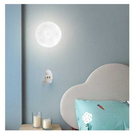 Lampada da parete a forma di luna per cameretta dei bambini, design creativo a forma di cartone animato di astronauta, lampada da parete per comodino, lampada LED tricolore, diametro 15 cm
