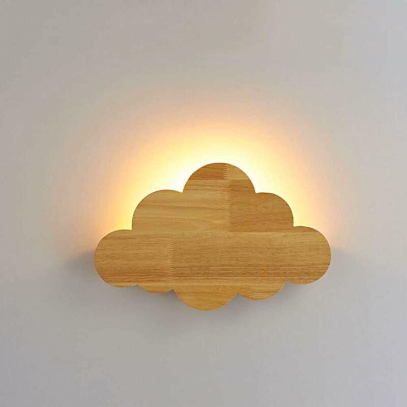 Image of Lampada da parete a forma di nuvola in legno led per interni Applique dimmerabile 3 temperature di colore Legno a forma di nuvola Luce notturna per