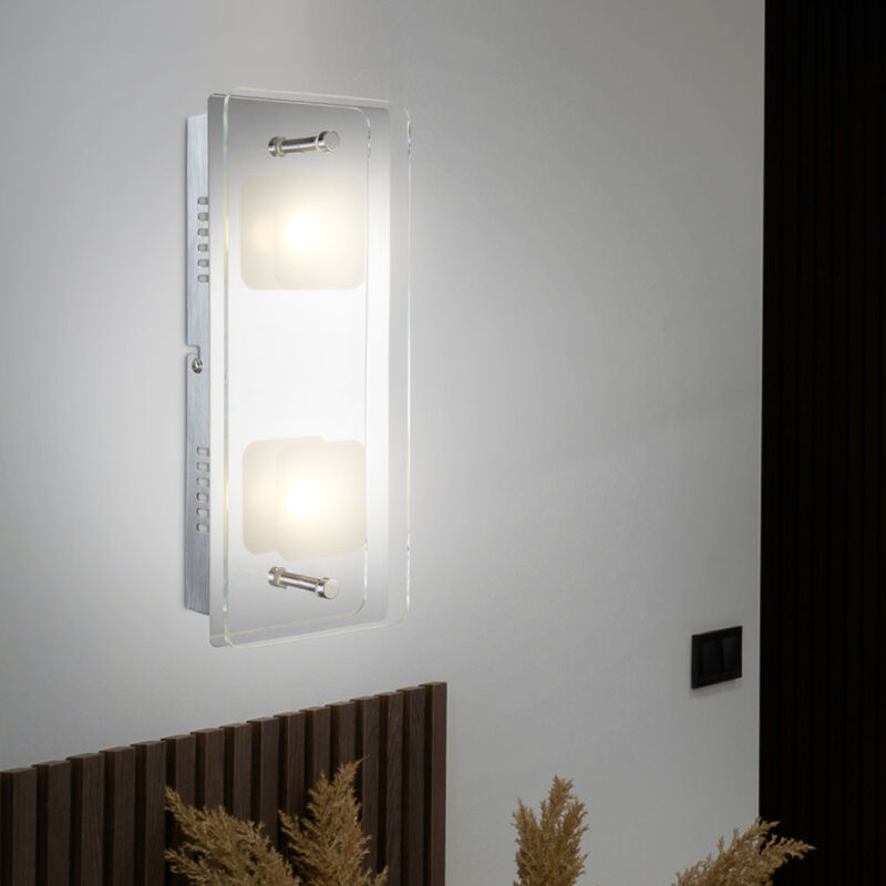 Image of Lampada da parete a led applique da parete lampada da soggiorno lampada da camera da letto luce da corridoio, metallo vetro argento, 2 lampadine, 5W