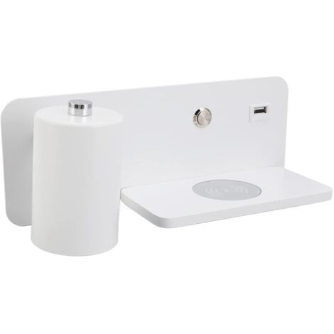 Lampada da parete a LED con interfaccia USB, lampada di ricarica wireless per soggiorno, camera da letto, 85‑265 V, bianca sinistra