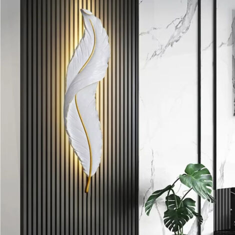 Lampada da parete a LED creativa con piume, semplice lampada da camera da letto, corridoio, arredamento per soggiorno, luce bianca a tre colori