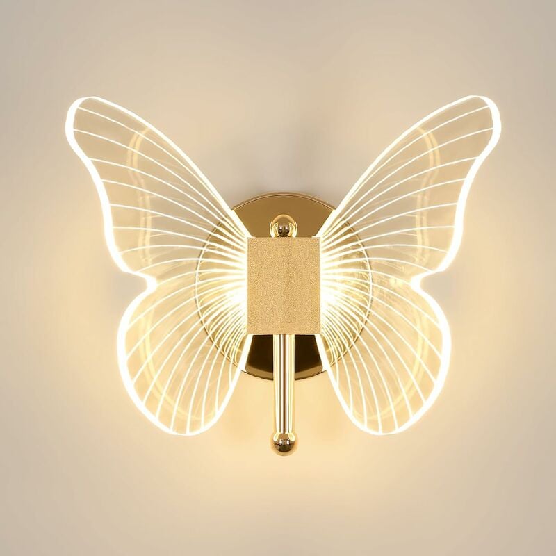 Image of Lampada da parete a led da 10 w, lampada da parete a farfalla creativa, lampada da comodino regolabile in 3 colori 3000K-6500K, lampada da parete per
