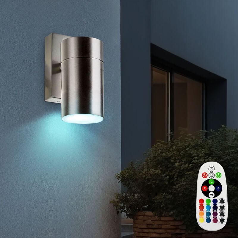 Image of Lampada da parete a LED dimmerabile con telecomando, lampada da esterno, applique da parete per casa, balcone, cambio colore RGB, acciaio