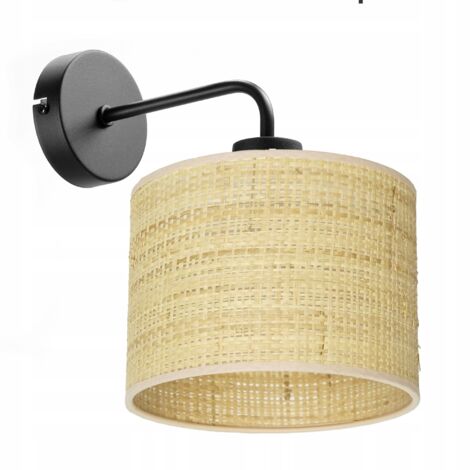 Lampada da parete a LED in metallo con paralume in rattan E27, lampada boho polacca
