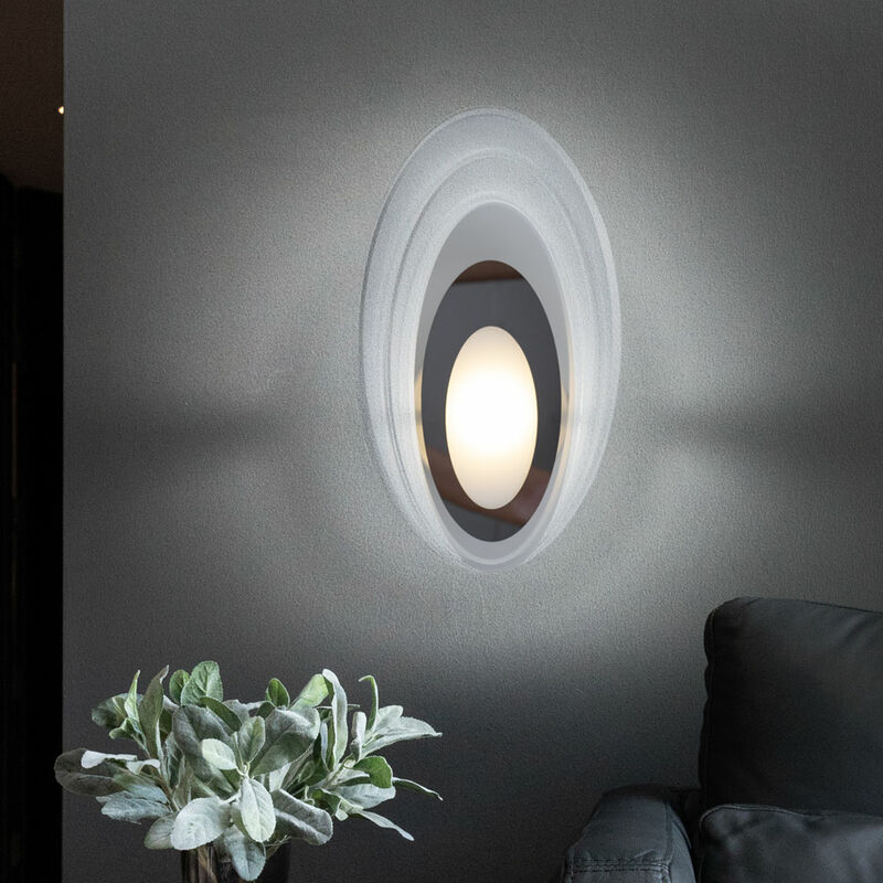 Image of Lampada da parete a led lampada da parete lampada da corridoio ovale lampada da soggiorno, vetro alluminio argento, 5W 390lm 3000K, LxAxP 16x28x5,5 cm