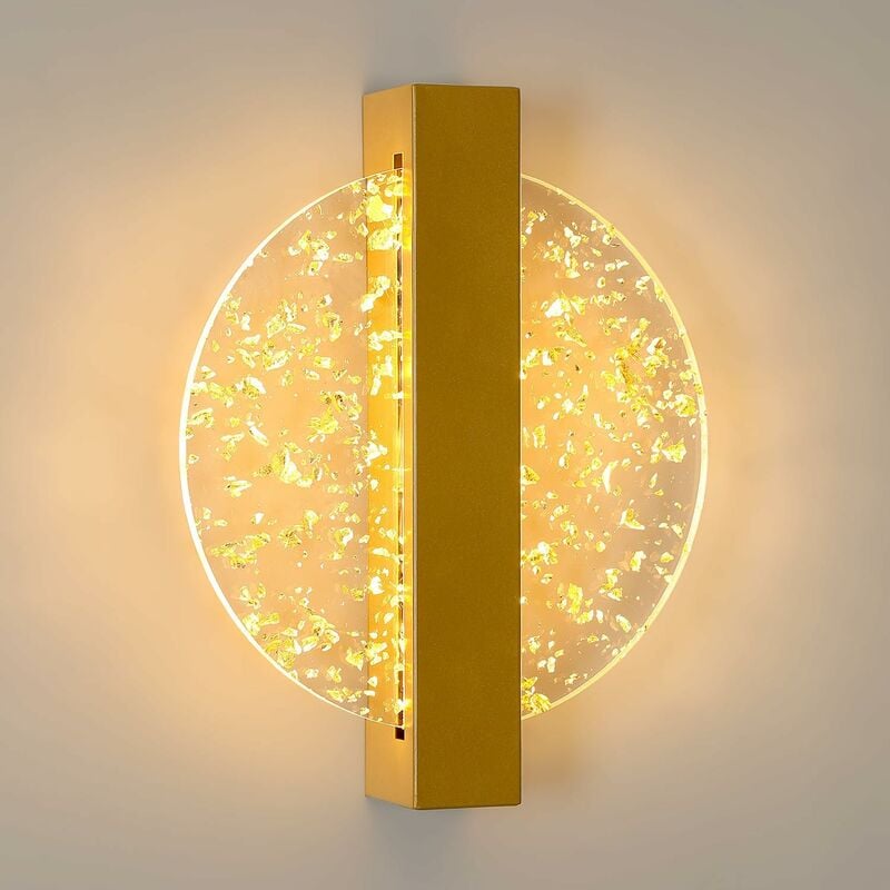 Image of Lampada da parete a led, lampada da parete moderna in alluminio per interni 12W 1500LM, lampada da parete per interni in acrilico rotonda dorata per