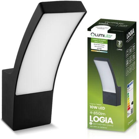Lampada da parete a LED per esterni, da giardino, nera, 10W 4000K IP54 LOGIA LUMILED
