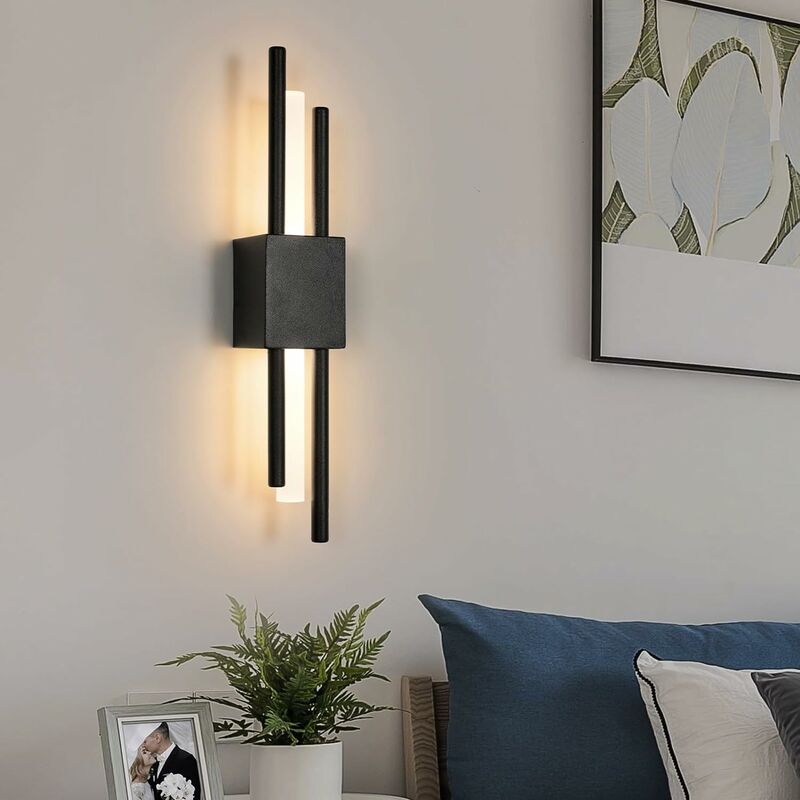 Image of Lampada da parete a led per interni, lampada da parete linea nera da 10 w, lampada da parete moderna 3000K bianco caldo, lampada da parete in