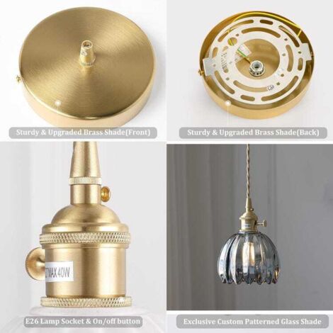 Lampada da parete a sospensione retrò, applique da interni E26 con paralume in vetro grigio e catena regolabile, interruttore rotante, lampadina non inclusa