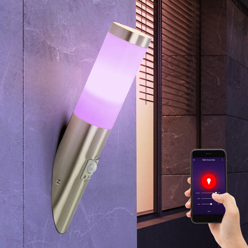 Image of Etc-shop - Lampada da parete, acciaio inossidabile, torcia da parete, applique da esterno per casa, rilevatore di movimento, app/controllo vocale,