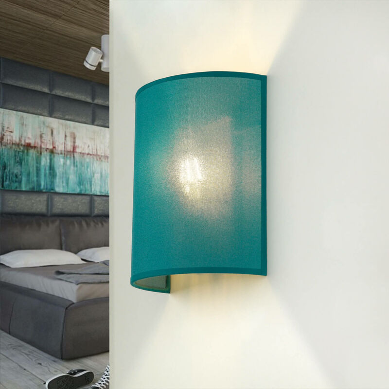 Image of Licht-erlebnisse - Lampada da parete alice dal design loft con paralume semicircolare in tessuto verde petrolio - Benzina