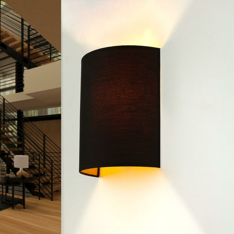 Image of Licht-erlebnisse - Lampada da parete alice dal design moderno con paralume in stoffa nera applique per interni - nero, oro