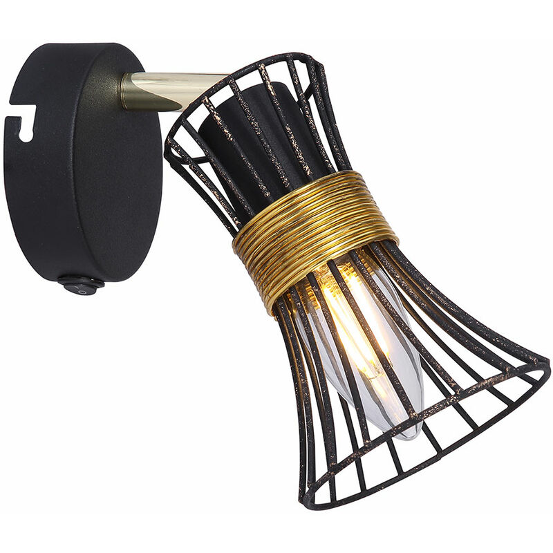 Image of Etc-shop - Lampada da parete lampada da parete industriale oro nero faretto da parete vintage per interni regolabile, aste in metallo, 1x E14, LxA