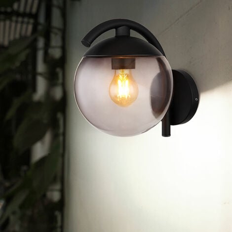 GLOBO Lampada da parete applique da parete per esterni lampada da terrazza nera sfera di vetro da parete per esterni, IP44 retrò, metallo color fumo nero, 1x attacco E27, AxLxÜ 30x20x26cm