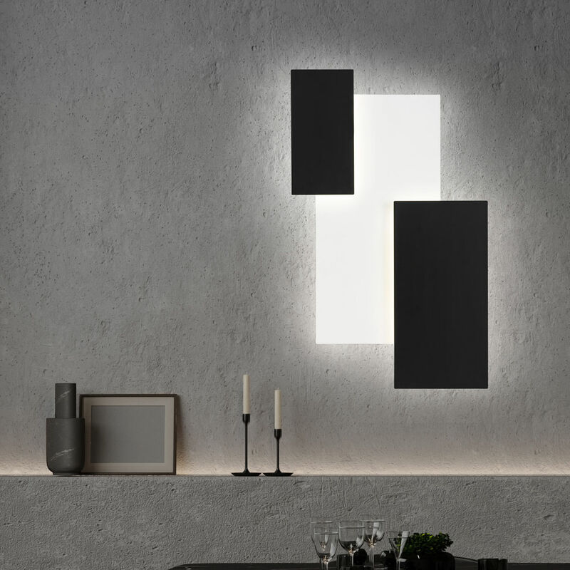 Image of Lampada da parete applique da parete soggiorno luce vetro satinato nero bianco design luce, metallo, led 17,5 w 2100 lm bianco caldo, LxPxH 53x33x6,5